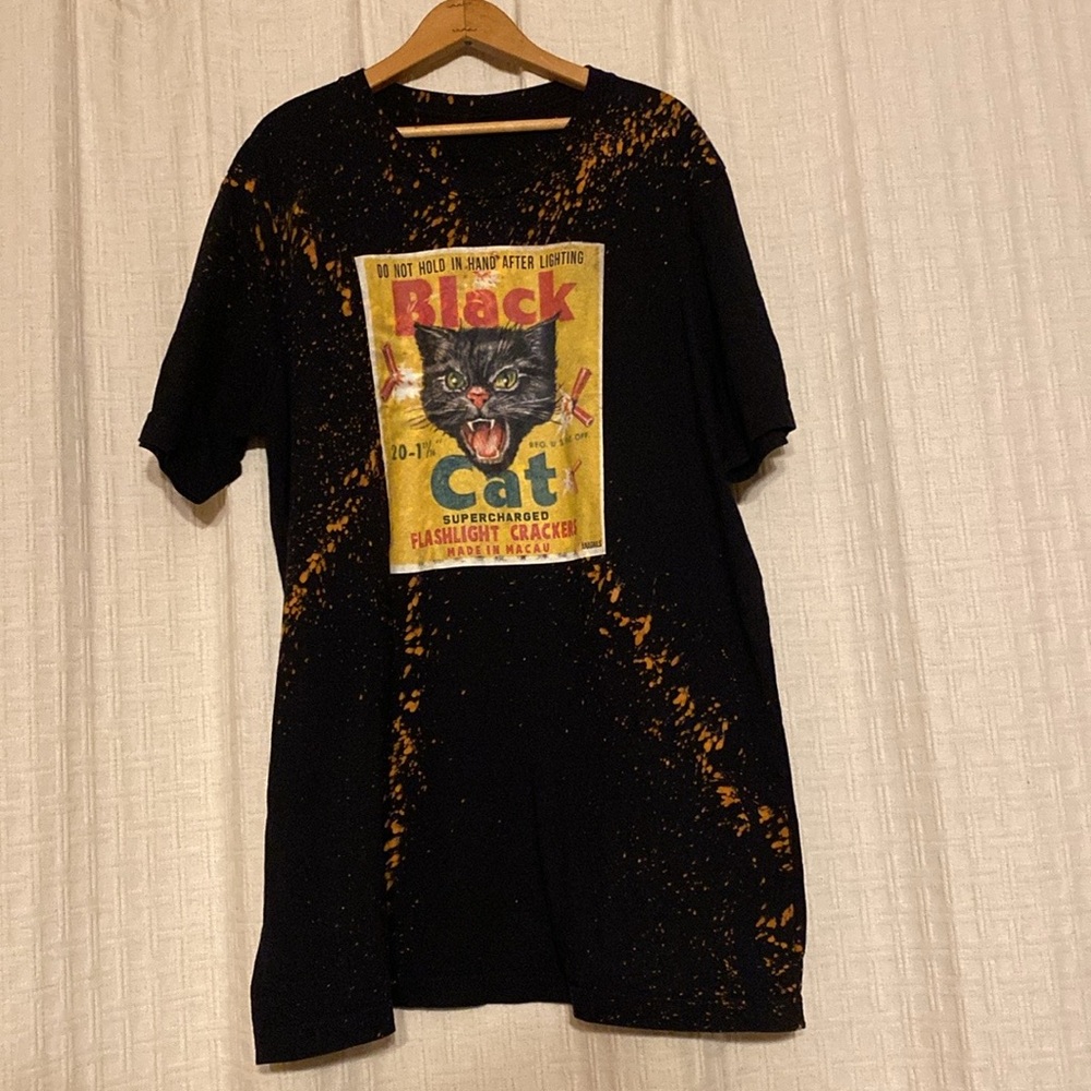 Black Cat Black and Orange Short Sleeve Graphic Tee by Anagail’s